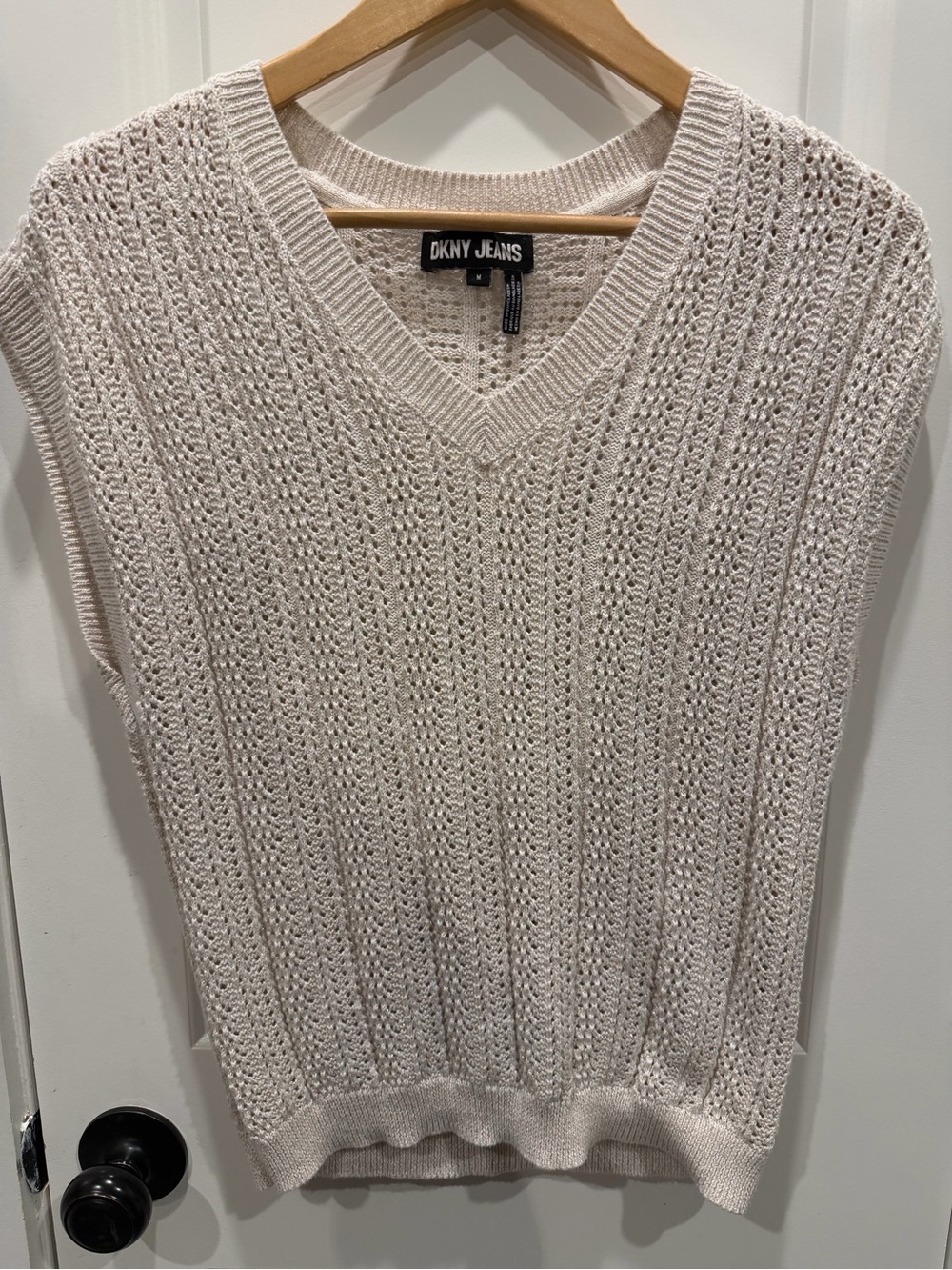 DKNY Cream Open-Stitch V-Neck Sweater Sleeveless